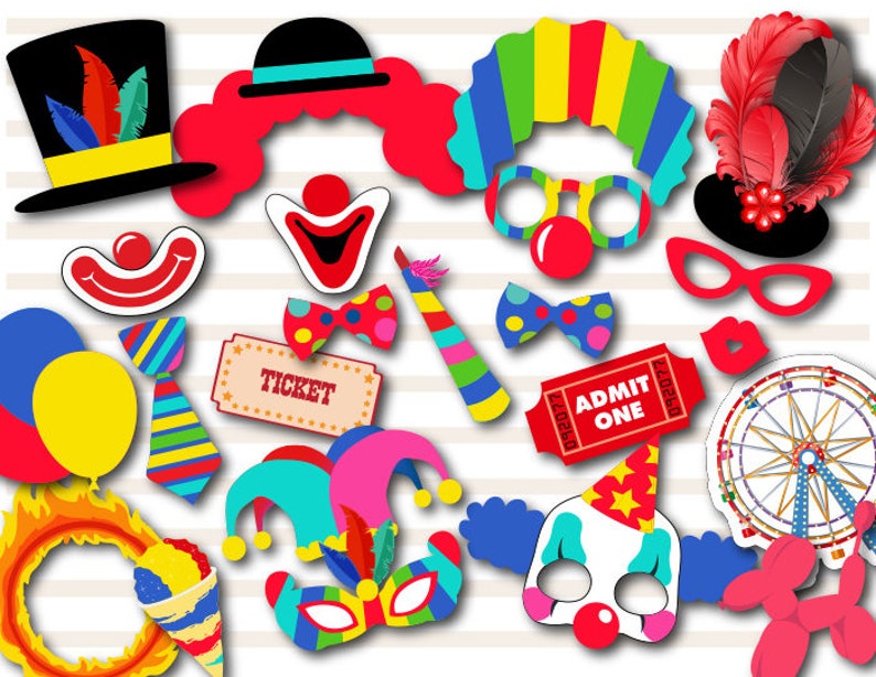 Printable Carnival Party Photo Booth Props Circus Clown Photo Etsy