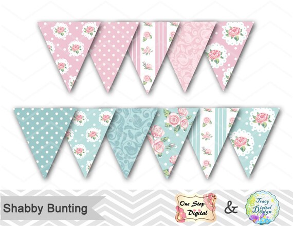 Printable Shabby Chic Bunting Banner Clipart Shabby Chic Etsy