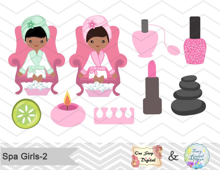 African American Spa Girl Digital Clipart Spa Girls Clip Art | Etsy