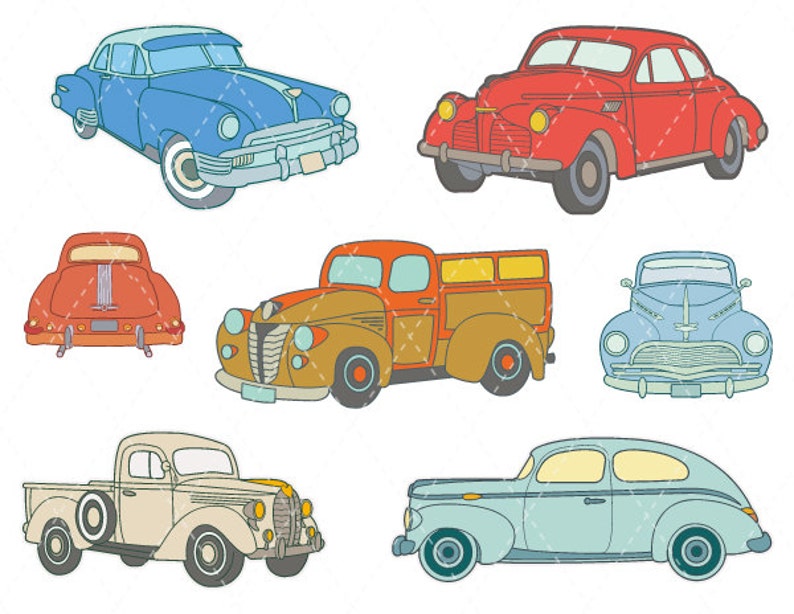 Digital Vintage Car Clip Art Antique Car Clipart Retro Car Etsy