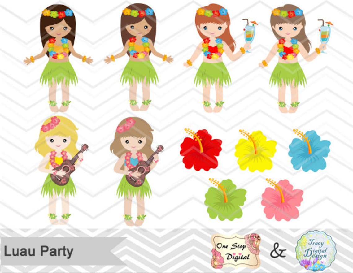 Digital Luau Girl Clipart Instant Download Hawaii Clip Art | Etsy