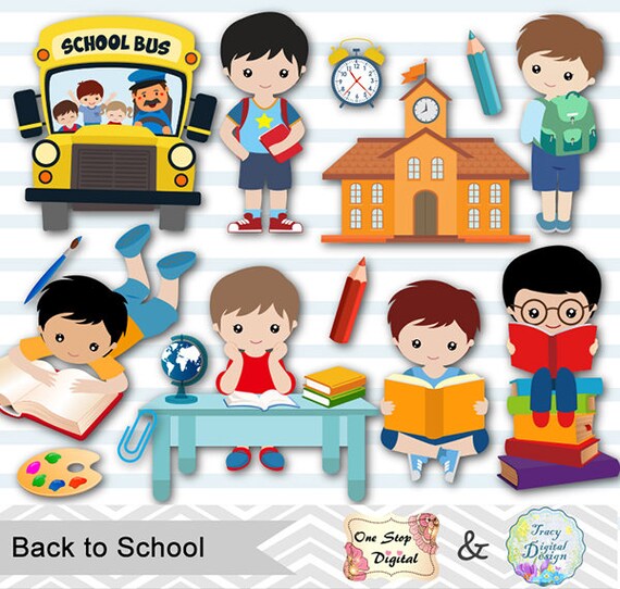 Digital Back To School Clip Art School Day Clipart Boys Back Etsy