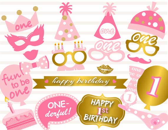 Printable 1st Girl Birthday Party Photo Booth Props Girl 1st | Etsy