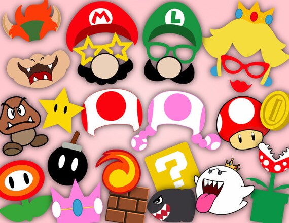 Digital Super Mario Photo Booth Props Printable Super Mario | Etsy