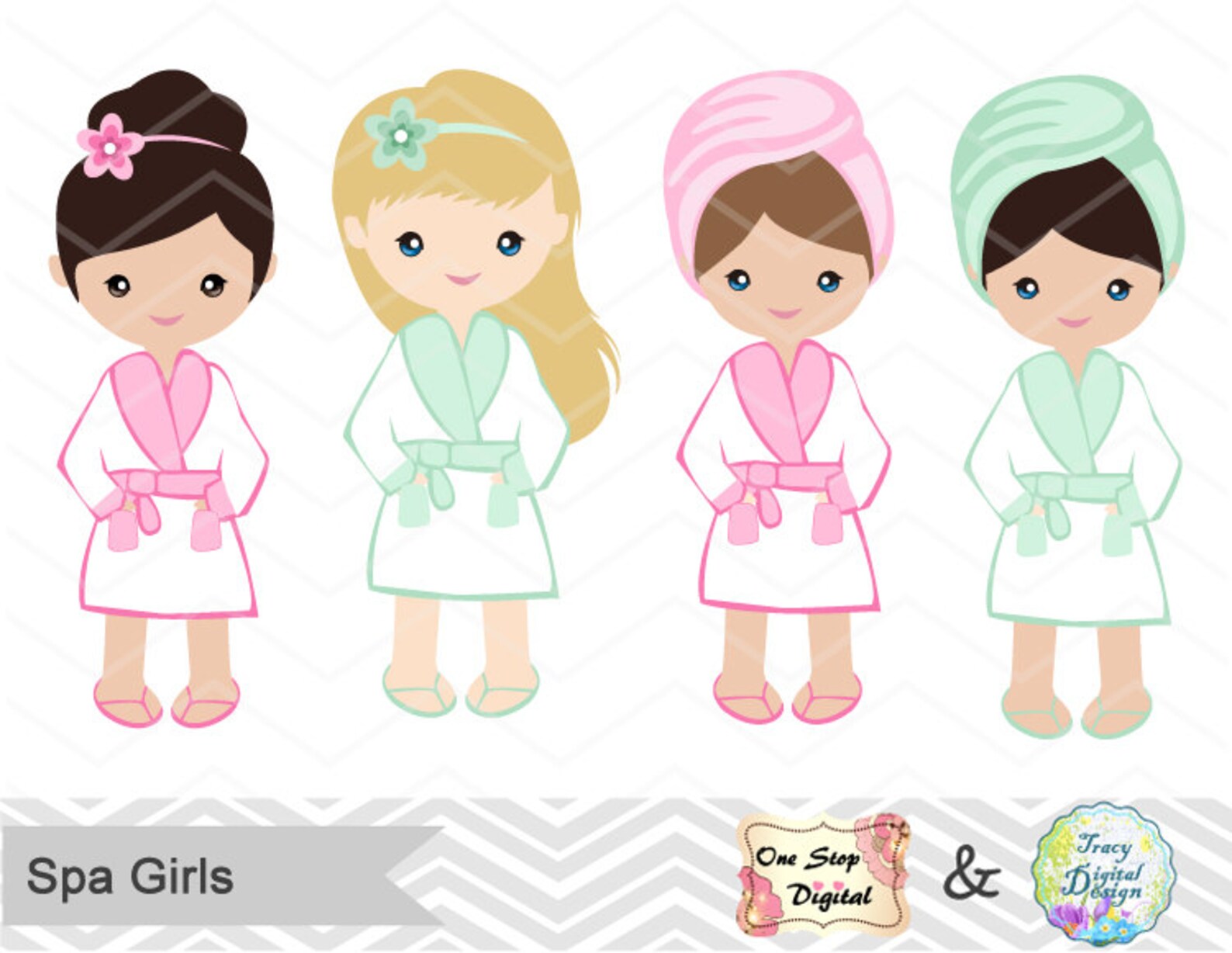 Instant Download Spa Girl Digital Clipart Spa Girls Clip Art | Etsy