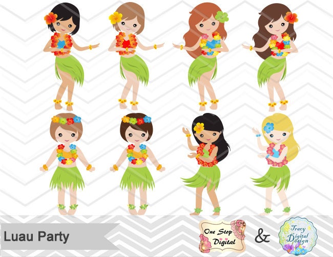 Digital Luau Girl Clipart Instant Download Hawaii Clip Art | Etsy