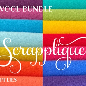 14 Piece "Scrapplique Bundle"  - Bright Color Package of Pristine 4x6 Wool Pieces