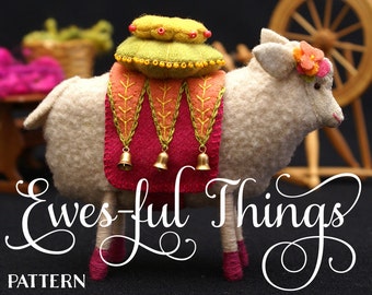 Ewes-ful Things: Ewenice the Sheep and Embroidered, Stacked Pincushion - Ewe-niversity Heirloom Pattern