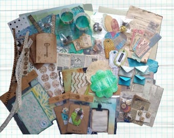 Junk Journal Supply Kit #1, Starter Kit, Vintage Look, Ephemera, Tickets, Paper, Charms, Tags, Journal Cards, Stamps, Stickers, Envelopes