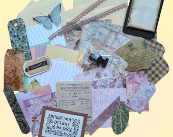 40+ Piece Junk Journal Kit – Handmade & Curated Paper, Tags, Stickers, Envelopes, DIY and Blank for Creative Journaling