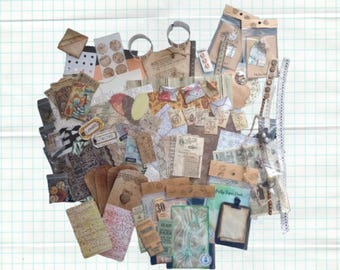 Junk Journal Supply Kit #2, Starter Kit, Vintage Look, Ephemera, Tickets, Paper, Charms, Tags, Journal Cards, Stamps, Stickers, Envelopes