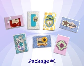 Hand Decorated Cute Mini Cards, Gift Bag Size, Variety Pack, Lunchbox Love Note