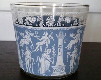 Vintage Jeannette Hellenic Blue Ice Bucket Grecian Neoclassical Greek Midcentury Barware