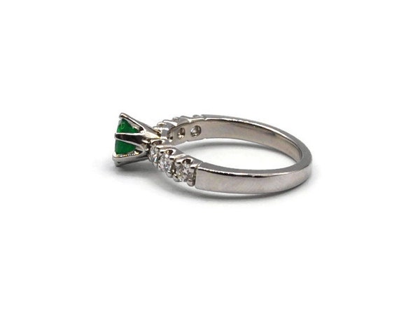 18K White Gold Diamond Emerald Solitaire Ring #25… - image 3