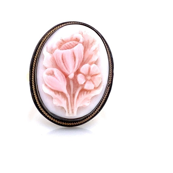 14K Yellow Gold Floral Shell Cameo Ring - image 1