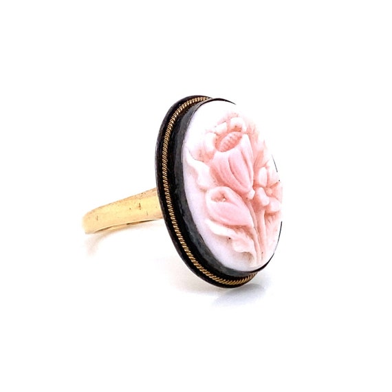 14K Yellow Gold Floral Shell Cameo Ring - image 2