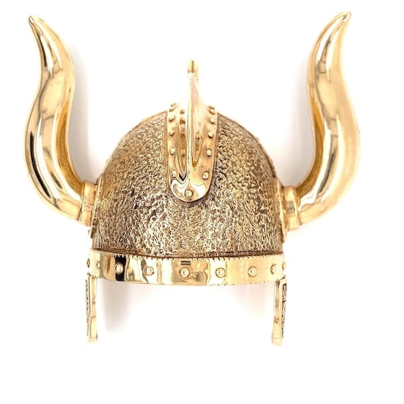 14K Yellow Gold Solid Antique Viking Helmet Pendan