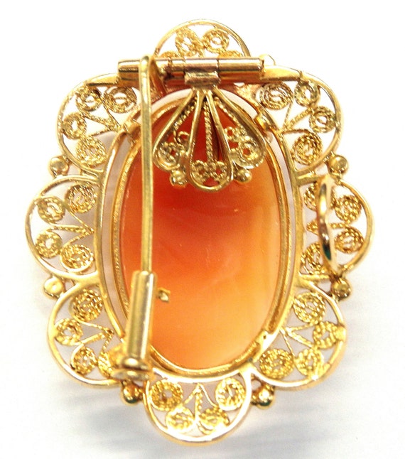 18k Yellow Gold Cameo Filigree Brooch Pendant #26… - image 5