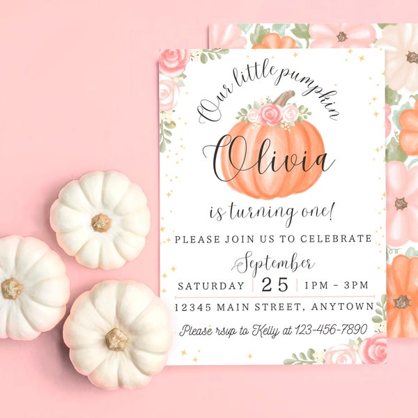 Our Little Pumpkin is Turning One Party Printable Invitation - Little Pumpkin Birthday Invite - DIY Birthday Invitation Template