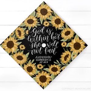 Sunflower Graduation Cap Topper - Custom Quote - Hand Painted Design - Printable Grad Cap - Floral Design