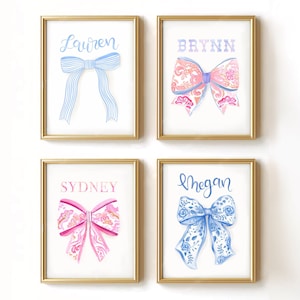 Custom Bow Name Print - Hand Illustrated Custom Dorm Decor - Preppy Room Decor - Personalized Name Bow Print - Coastal Cowgirl Dorm Decor
