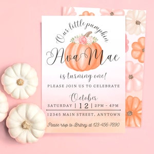 Our Little Pumpkin Party Printable Invitation - Little Pumpkin Birthday Invite - DIY Birthday Invitation Template - Little Pumpkin is One