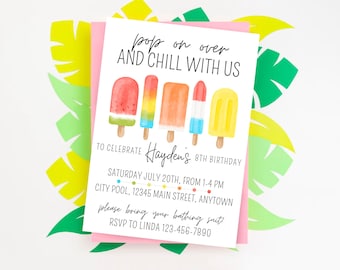 Popsicle Party Printable Invitation - Hand Illustrated Popsicle Birthday Invite - DIY Birthday Invitation Template