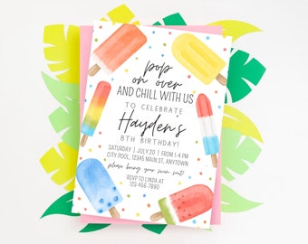 Popsicle Party Printable Hand Illustrated DIY Birthday Invitation Template