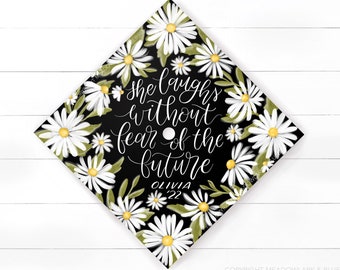 Daisy Custom Graduation Cap Topper - Custom Quote - Hand Painted Design - Printable Grad Cap - Floral Design