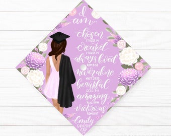 Custom Graduation Cap Topper - Customize Hair and Skin Tone - Custom Grad Cap Topper Bible Verse