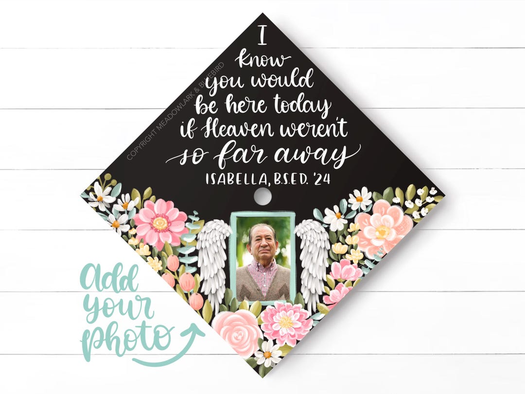 Custom Angel Photo Memorial Graduation Cap Topper - Custom Quote - Hand ...
