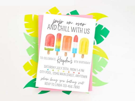 Popsicle Party Printable Invitation - Hand Illustrated Popsicle Birthday Invite - DIY Birthday Invitation Template