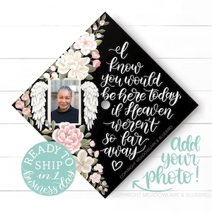 READY TO SHIP Memorial Graduation Cap Topper - In Memory Floral Grad Design
