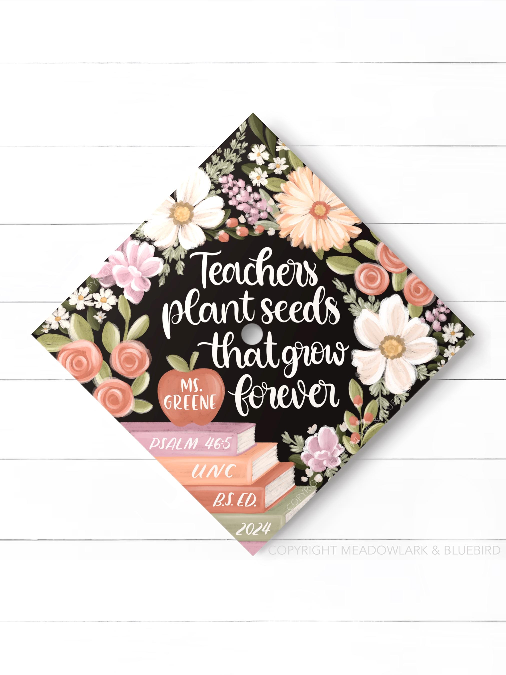 Books and Florals Teacher Graduation Cap Topper - Custom Quote - Hand  Lettered Grad Cap Design - Etsy