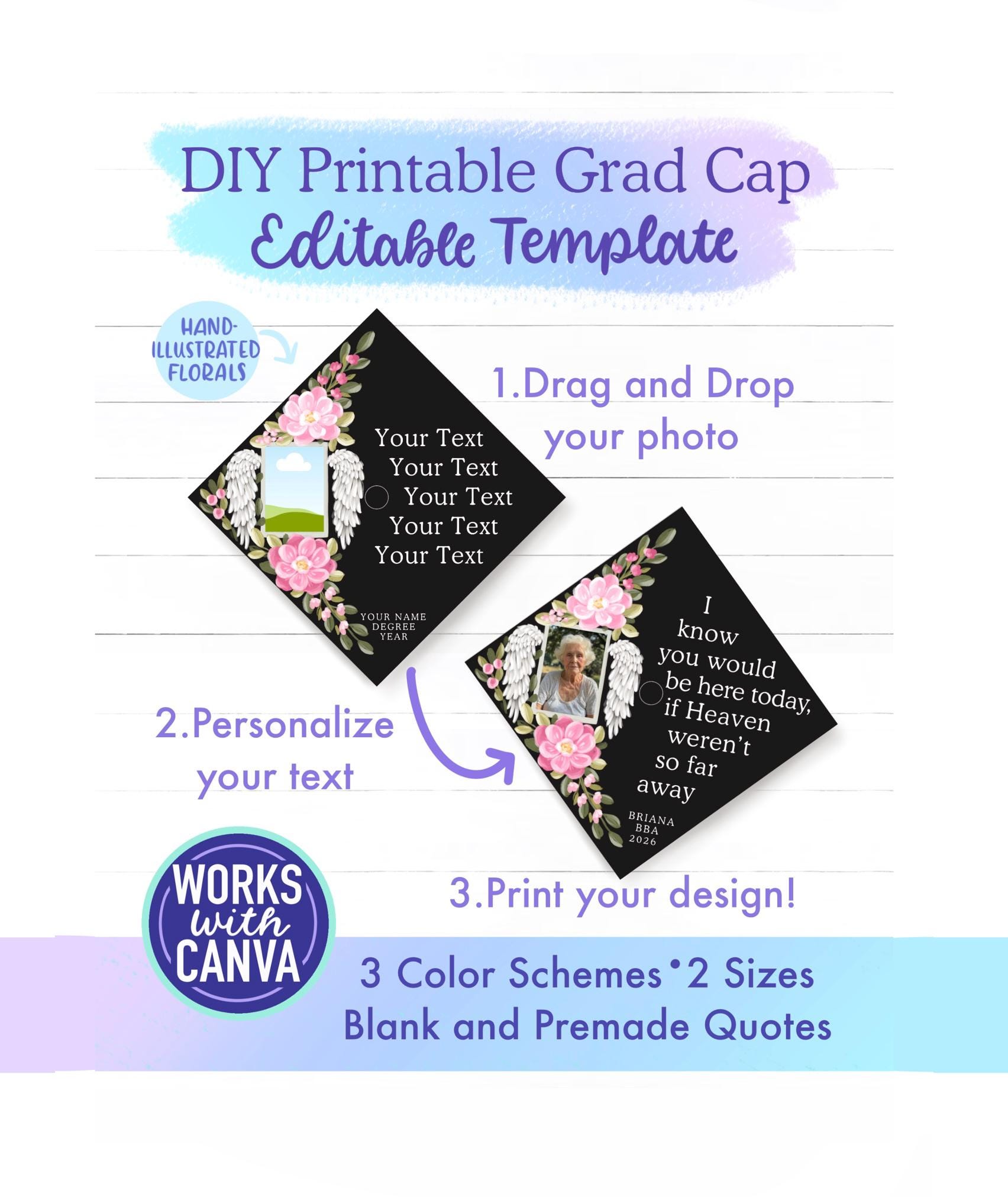 DIY Photo Memorial Graduation Cap Topper Template - Angel Grad Cap ...