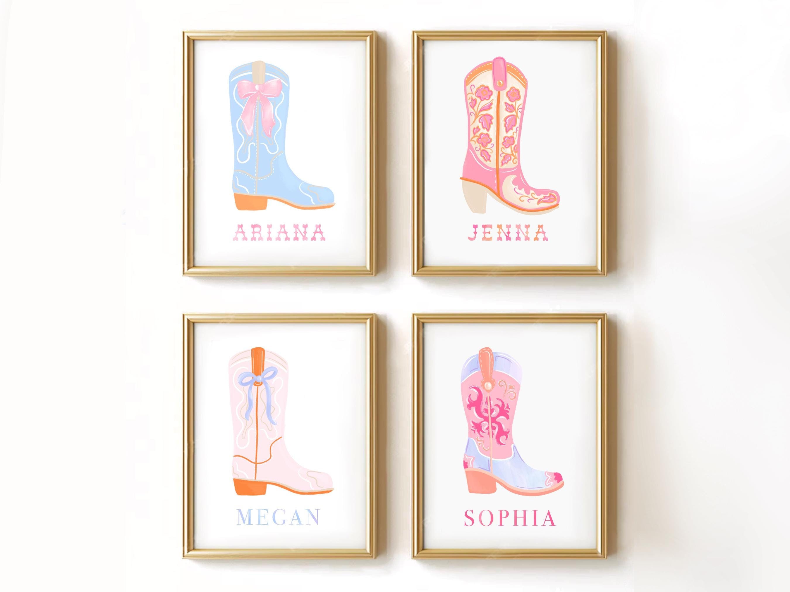 Custom Cowboy Boot Name Print - Hand Illustrated Custom Dorm Decor - Preppy Room Decor - Personalized Coastal Cowgirl Dorm Decor