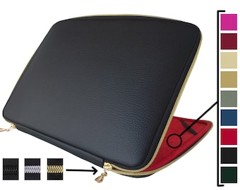 Black Laptop Case, Leather Laptop Sleeve, Laptop Case 15.6 Inch, Macbook Pro 15 Case, Laptop Sleeve 15 Inch, Leather Laptop Case with Zipper