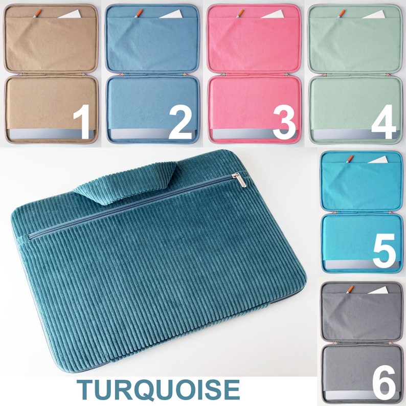 Borsa per laptop in velluto a coste con manici Custodia per laptop da 13/14/15/16/17 pollici con tasche e cerniera, scegli la tua combinazione di colori, HP, Dell, Lenovo immagine 6