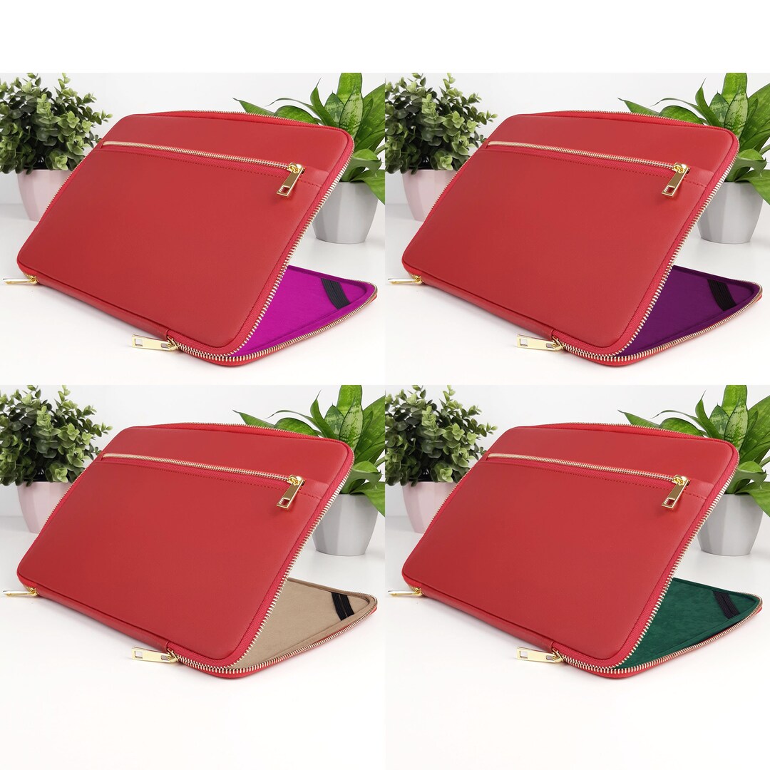 Red Leather Laptop Case 13 Inch Gold Zipper Pocket 13 Inch Etsy