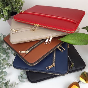 Funda para portátil de 16 pulgadas con bolsillo, cremallera dorada, funda para portátil de 17 pulgadas, funda para portátil de 17,3 pulgadas, funda de cuero para portátil con cremallera, bonita