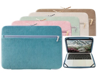 Housse en velours côtelé pour ordinateur portable 13/14/15/16/17 pouces, Housse personnalisée pour ordinateur portable avec poche et fermeture éclair, Housse pour MacBook, Rose, Turquoise, Menthe, Beige, Marron