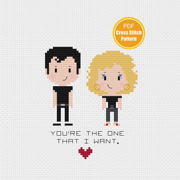 Grease Inspired Cross stitch Pattern - Danny and Sandy - You're The One That I Want - Instant Download - Grease Crossstitch