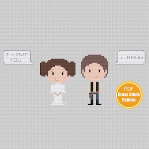 Kocham Cię Wiem Haft krzyżykowy - Han Solo Leia Inspired - PDF Natychmiastowe pobranie - Haft krzyżykowy - Wzór haftu krzyżykowego