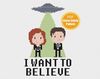 I Want To Believe Cross stitch pattern - PDF Instant Download - Alien UFO Crossstitch