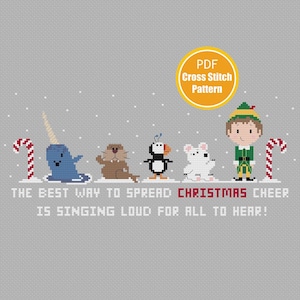 Patrón de punto de cruz inspirado en Buddy: frailecillo ártico, oso polar, morsa y narval. Descarga en PDF. Punto de cruz