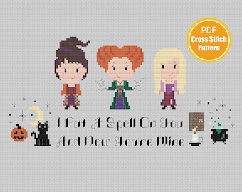 Witches Cross stitch Pattern - Halloween Cross stitch - PDF Instant Download - Crosstitch