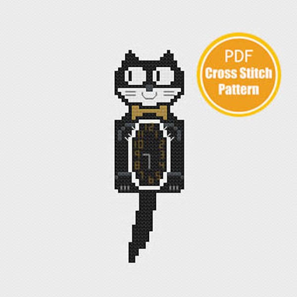 Kit Cat Clock Cross stitch Pattern - Instant Download PDF - Kit Kat Clock - Cat cross stitch Pattern - Retro - Vintage