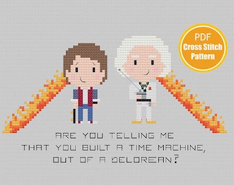 Back to the Future Inspired Cross stitch - Marty McFly Doc Brown - PDF Instant Download -Time Travel Delorean - Classic Movies 80s