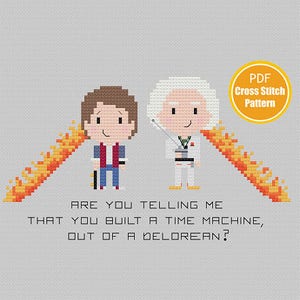 Back to the Future Inspired Cross stitch - Marty McFly Doc Brown - PDF Instant Download -Time Travel Delorean - Classic Movies 80s