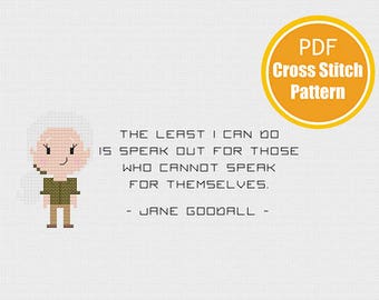 Quote Cross stitch Pattern - Jane Goodall Inspired - Feminist Cross Stitch - PDF Instant Download Pattern - Cross stitch Feminism